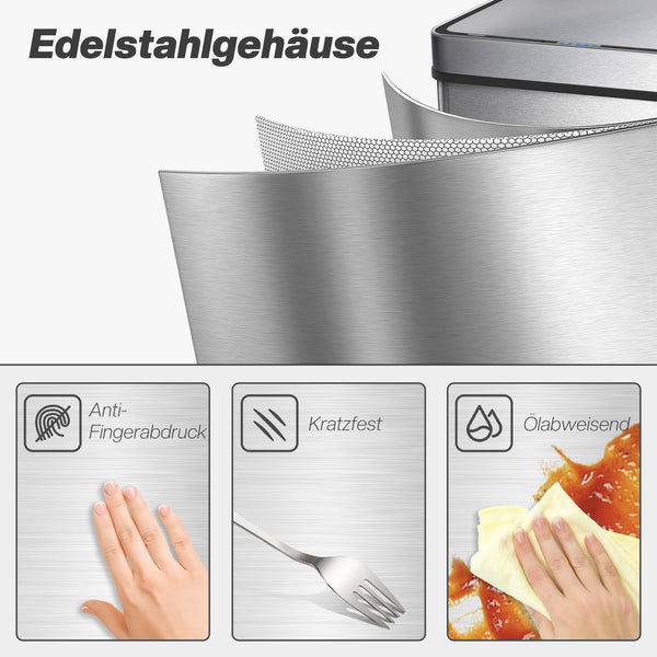 Sensor Mülleimer mit automatischem Deckel 50L Edelstahl silber