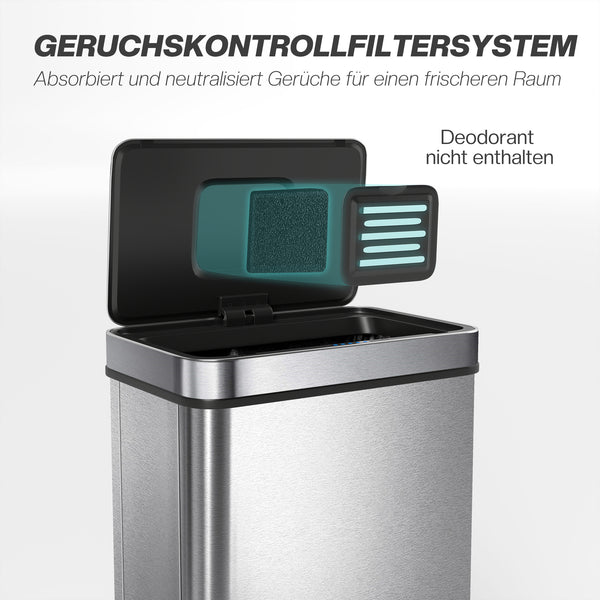 Sensor Mülleimer mit automatischem Deckel 50L Edelstahl silber