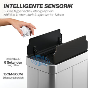 Sensor Mülleimer automatisch mit Schmetterlingsdeckel 55L Edelstahl