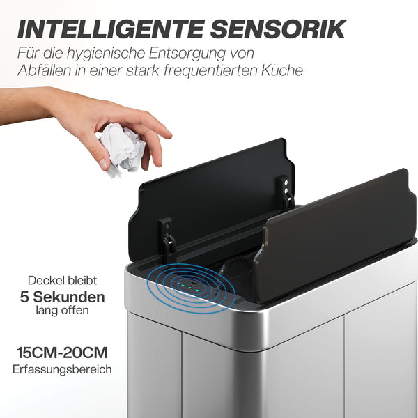 Sensor Mülleimer automatisch mit Schmetterlingsdeckel 55L Edelstahl