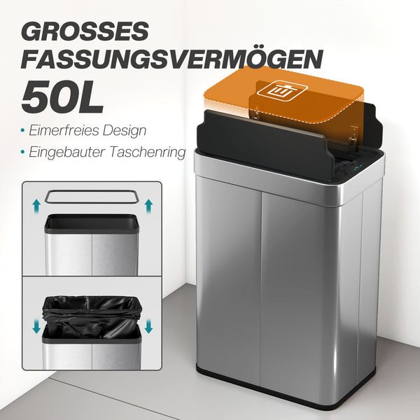 Sensor Mülleimer automatisch mit Schmetterlingsdeckel 55L Edelstahl
