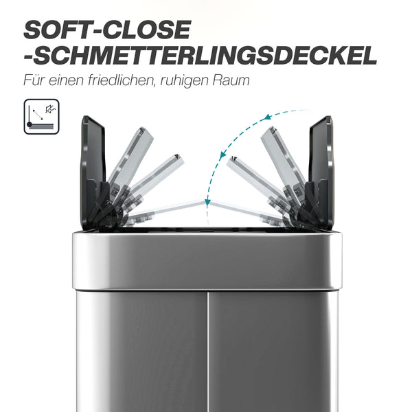 Sensor Mülleimer automatisch mit Schmetterlingsdeckel 55L Edelstahl