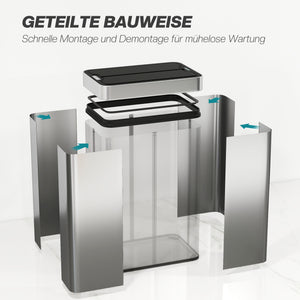 Sensor Mülleimer automatisch mit Schmetterlingsdeckel 55L Edelstahl