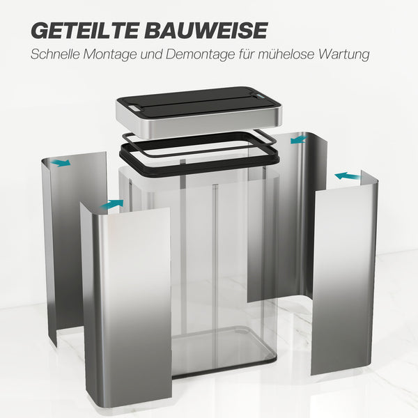 Sensor Mülleimer automatisch mit Schmetterlingsdeckel 55L Edelstahl