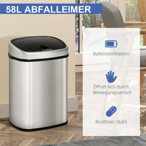 Sensor Mülleimer Automatik für Küche 58L Edelstahl silber