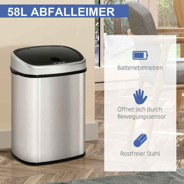 Sensor Mülleimer Automatik für Küche 58L Edelstahl silber