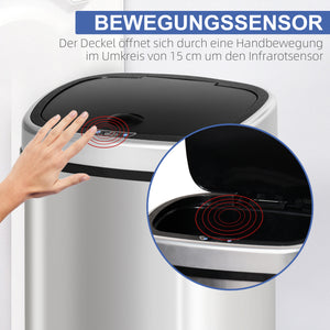 Sensor Mülleimer Automatik für Küche 58L Edelstahl silber