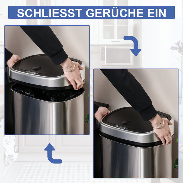 Sensor Mülleimer Automatik für Küche 58L Edelstahl silber