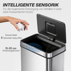 Sensor Mülleimer mit automatischem Deckel 60L Edelstahl silber