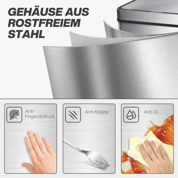 Sensor Mülleimer mit automatischem Deckel 60L Edelstahl silber