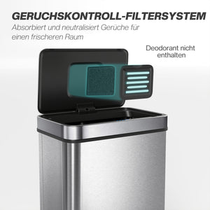 Sensor Mülleimer mit automatischem Deckel 60L Edelstahl silber