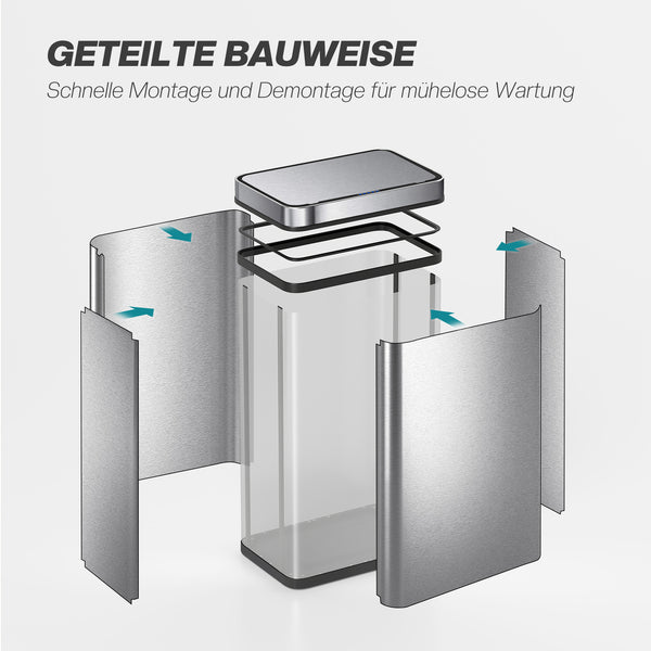 Sensor Mülleimer mit automatischem Deckel 60L Edelstahl silber