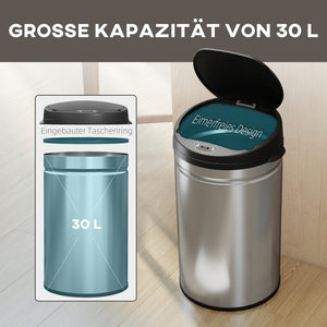 Sensor Mülleimer berührungslos Küche 30L Edelstahl