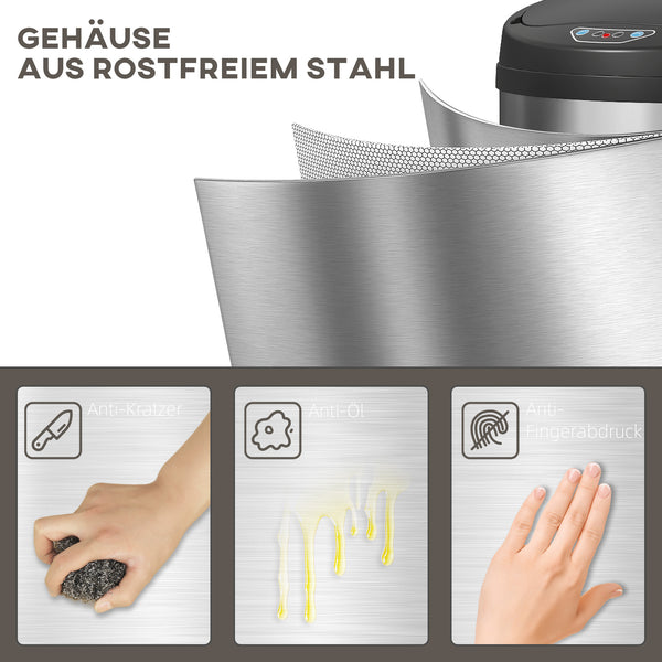 Sensor Mülleimer berührungslos Küche 30L Edelstahl