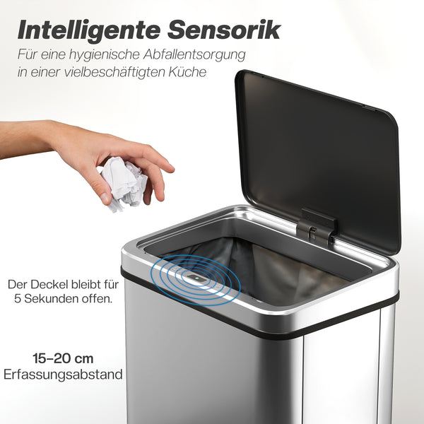 Sensor Mülleimer automatisch mit Soft-Close 40L Edelstahl