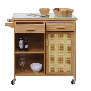 Servierwagen Küchenwagen Barwagen Schublade Arbeitsplatte 85x84x36cm Bambus braun
