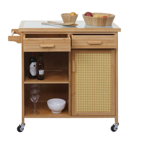 Servierwagen Küchenwagen Barwagen Schublade Arbeitsplatte 85x84x36cm Bambus braun
