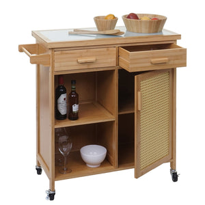 Servierwagen Küchenwagen Barwagen Schublade Arbeitsplatte 85x84x36cm Bambus braun