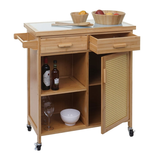 Servierwagen Küchenwagen Barwagen Schublade Arbeitsplatte 85x84x36cm Bambus braun