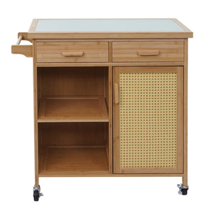 Servierwagen Küchenwagen Barwagen Schublade Arbeitsplatte 85x84x36cm Bambus braun