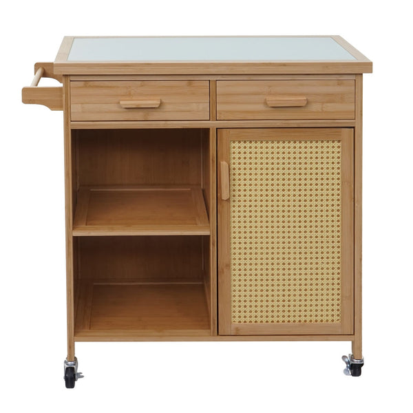 Servierwagen Küchenwagen Barwagen Schublade Arbeitsplatte 85x84x36cm Bambus braun