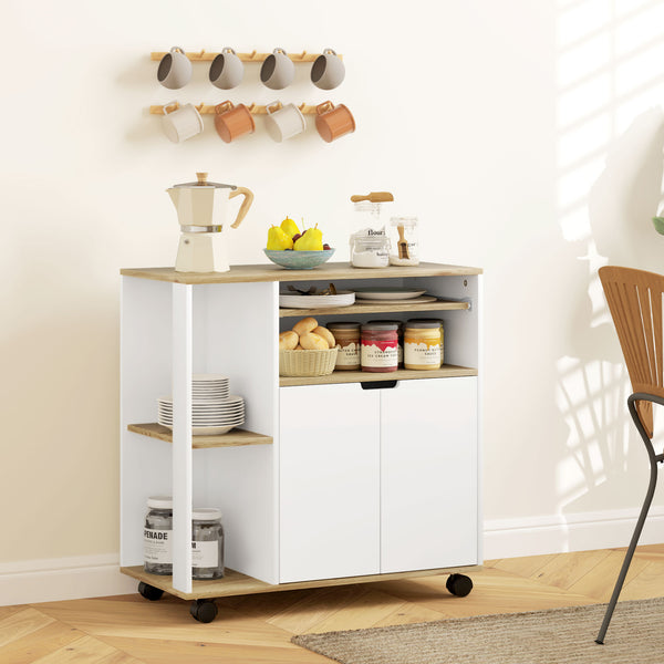 Servierwagen Küchenwagen mit Stauraum und Schrank für Küche und Wohnzimmer weiss
