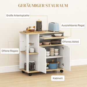 Servierwagen Küchenwagen mit Stauraum und Schrank für Küche und Wohnzimmer weiss