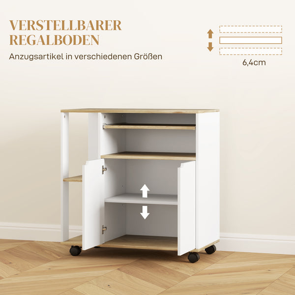 Servierwagen Küchenwagen mit Stauraum und Schrank für Küche und Wohnzimmer weiss