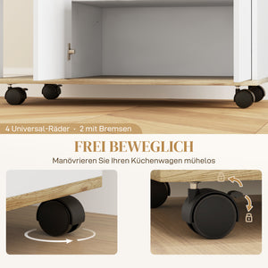Servierwagen Küchenwagen mit Stauraum und Schrank für Küche und Wohnzimmer weiss