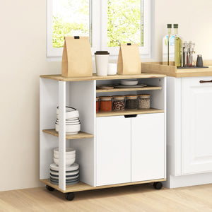 Servierwagen Küchenwagen mit Stauraum und Schrank für Küche und Wohnzimmer weiss