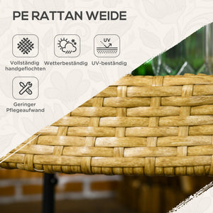 Servierwagen Rattan Trolley mit 2 Regalen Natur-Schwarz