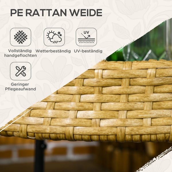 Servierwagen Rattan Trolley mit 2 Regalen Natur-Schwarz
