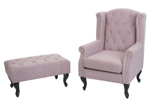 Sessel Chesterfield Relaxsessel Ohrensessel wasserabweisend hellrosa mit Ottomane