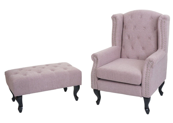 Sessel Chesterfield Relaxsessel Ohrensessel wasserabweisend hellrosa mit Ottomane