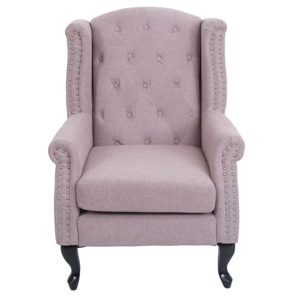 Sessel Chesterfield Relaxsessel Ohrensessel wasserabweisend hellrosa mit Ottomane
