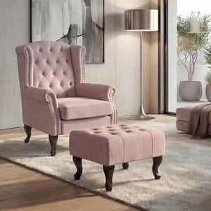 Sessel Chesterfield Relaxsessel Ohrensessel wasserabweisend hellrosa mit Ottomane