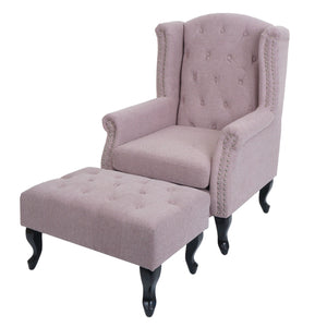 Sessel Chesterfield Relaxsessel Ohrensessel wasserabweisend hellrosa mit Ottomane