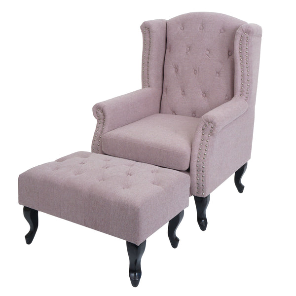 Sessel Chesterfield Relaxsessel Ohrensessel wasserabweisend hellrosa mit Ottomane