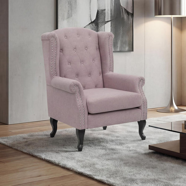 Sessel Chesterfield Relaxsessel Ohrensessel wasserabweisend hellrosa ohne Ottomane