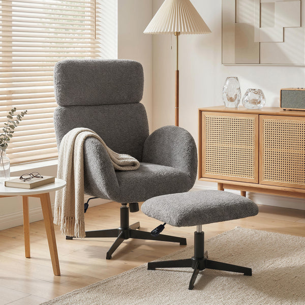 Sessel drehbar mit Fusshocker und Schaukelfunktion grau
