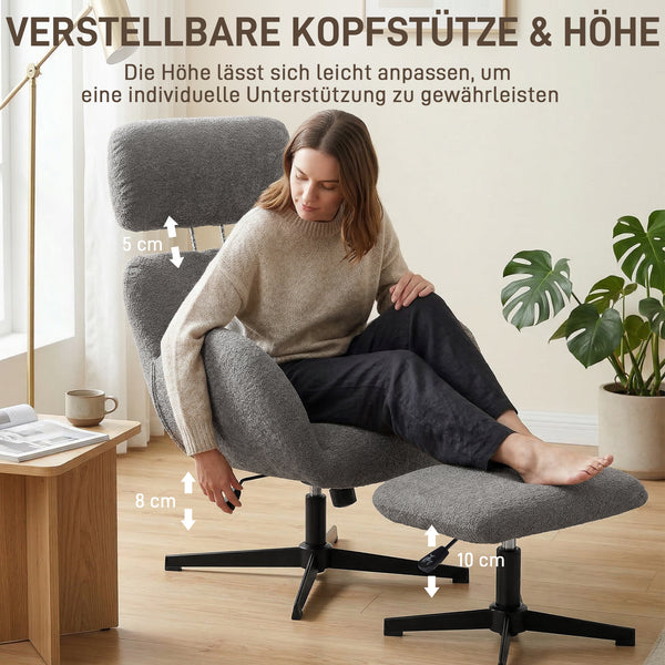 Sessel drehbar mit Fusshocker und Schaukelfunktion grau
