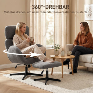 Sessel drehbar mit Fusshocker und Schaukelfunktion grau