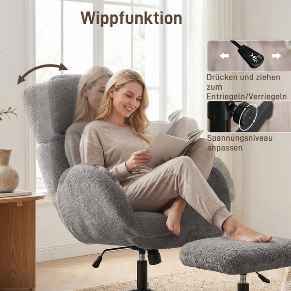 Sessel drehbar mit Fusshocker und Schaukelfunktion grau