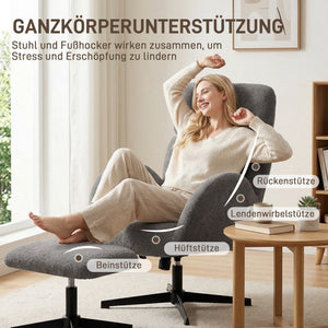 Sessel drehbar mit Fusshocker und Schaukelfunktion grau