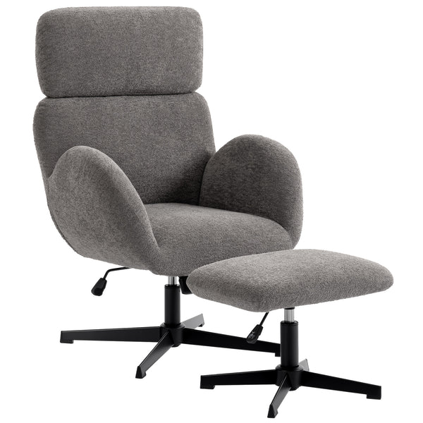 Sessel drehbar mit Fusshocker und Schaukelfunktion grau