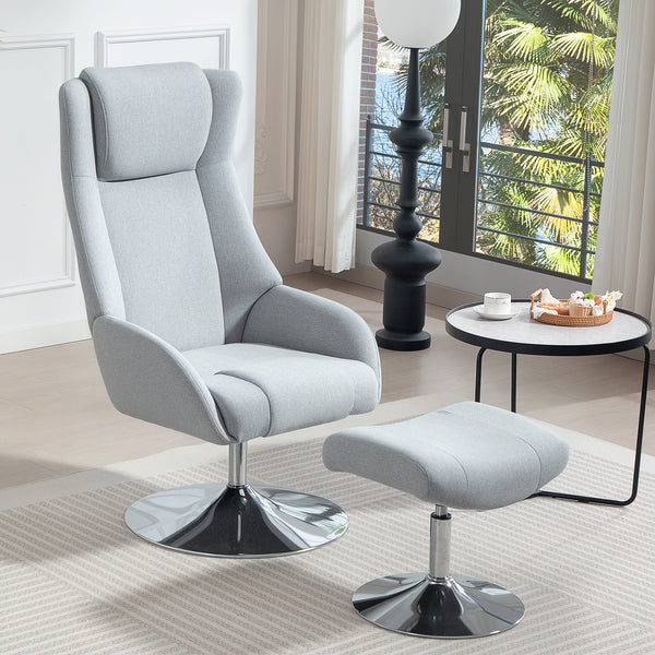 Sessel drehbar mit Hocker verstellbar für Wohnzimmer grau