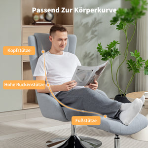 Sessel drehbar mit Hocker verstellbar für Wohnzimmer grau