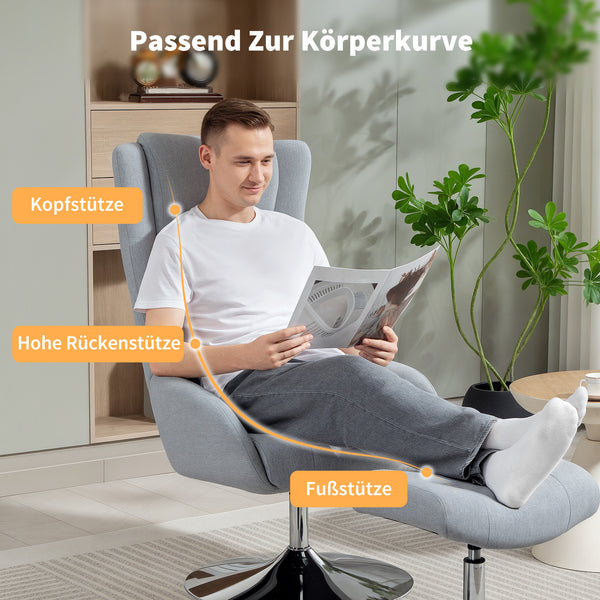 Sessel drehbar mit Hocker verstellbar für Wohnzimmer grau