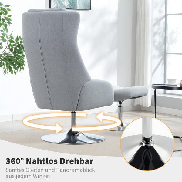 Sessel drehbar mit Hocker verstellbar für Wohnzimmer grau