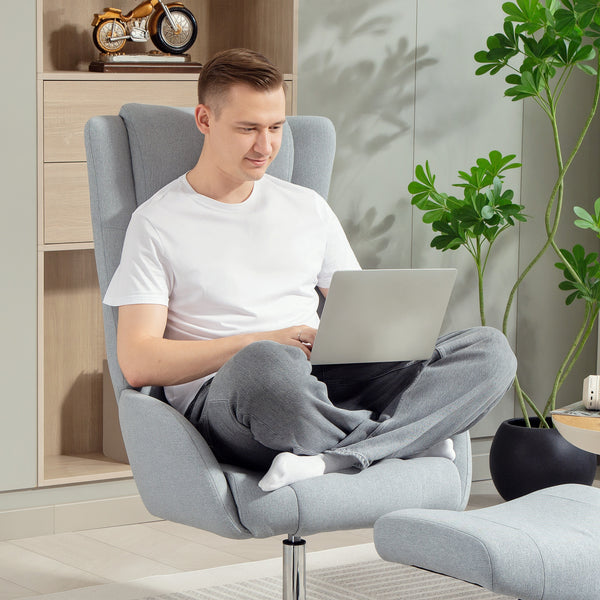 Sessel drehbar mit Hocker verstellbar für Wohnzimmer grau